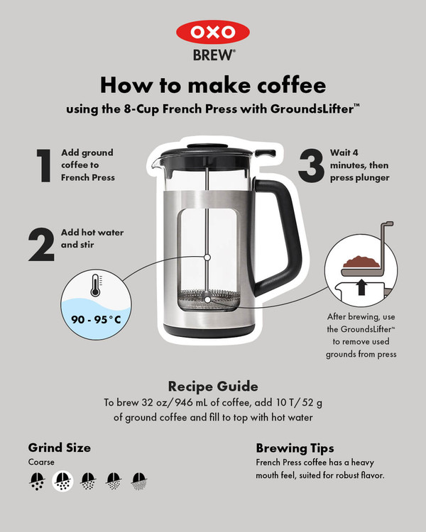 OXO French press brewing guide