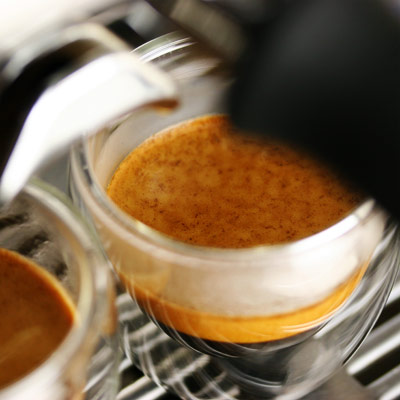 Perfect espresso shot with golden crema
